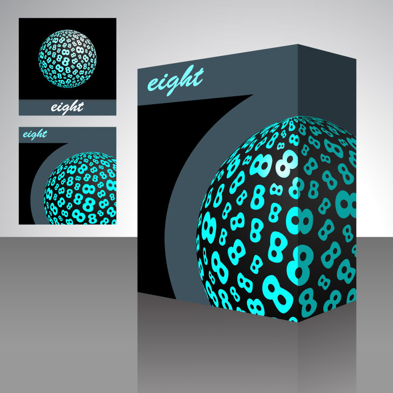 抽象矢量蓝色数字8元素的立体包装盒设计