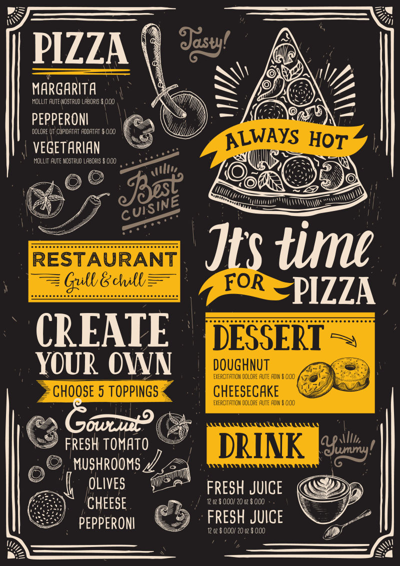 抽象矢量现代披萨元素装饰菜单设计
