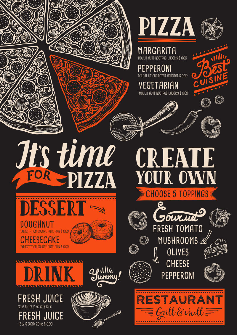 创意矢量卡通快餐元素设计海报