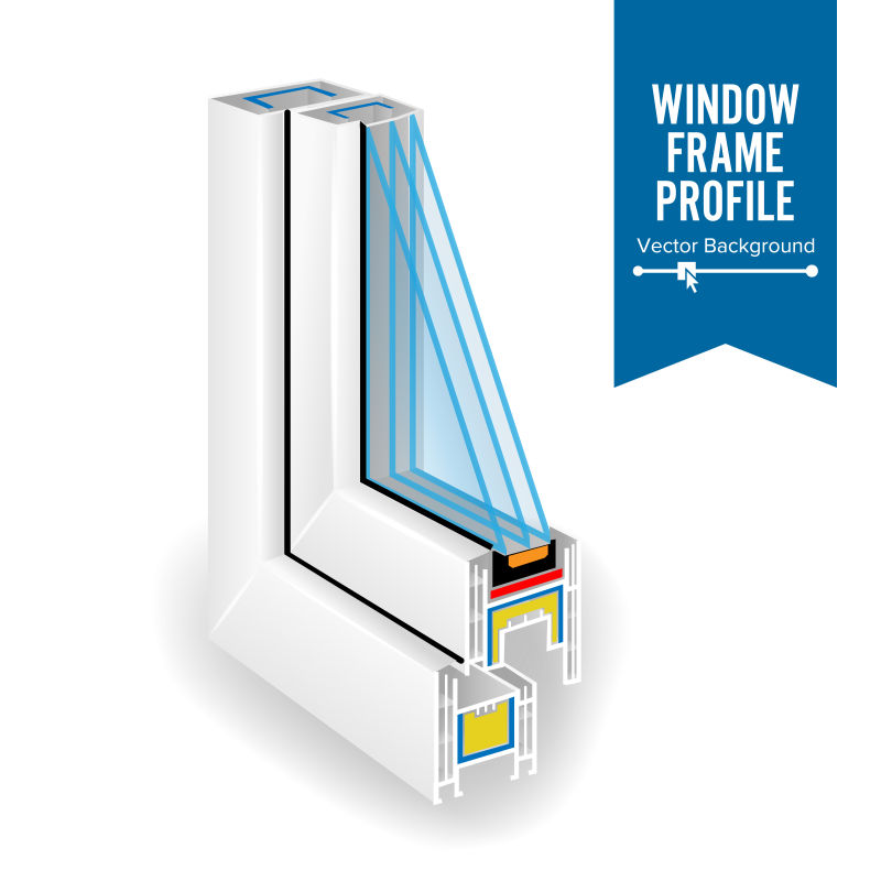 抽象矢量三层透明玻璃窗框设计元素