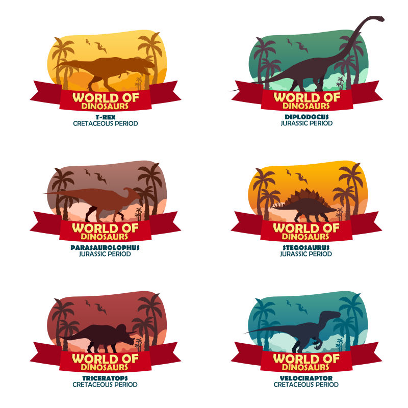 矢量恐龙旗帜设计集