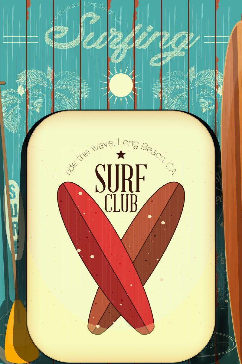 创意冲浪插图矢量设计