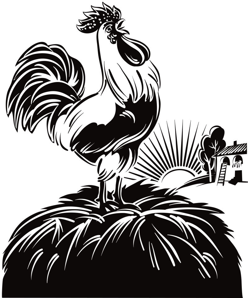 创意矢量现代鸣叫的公鸡平面插图