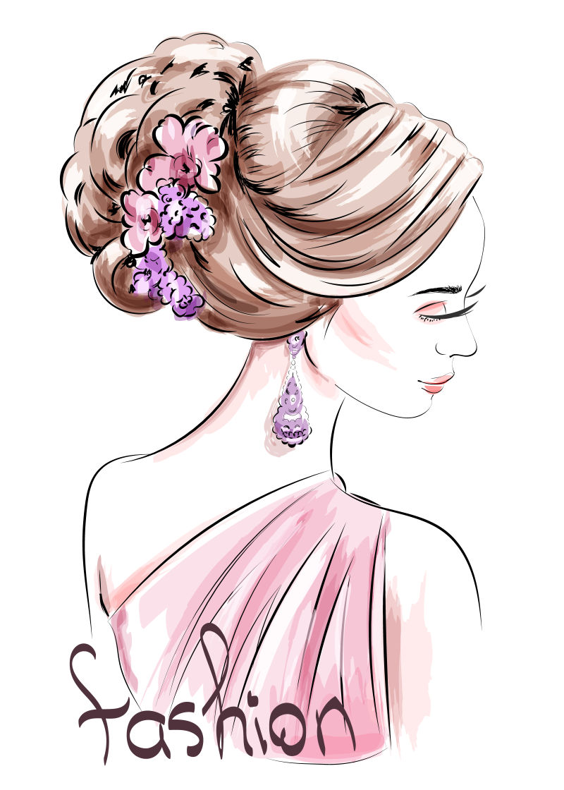 创意矢量时尚手绘美女插图