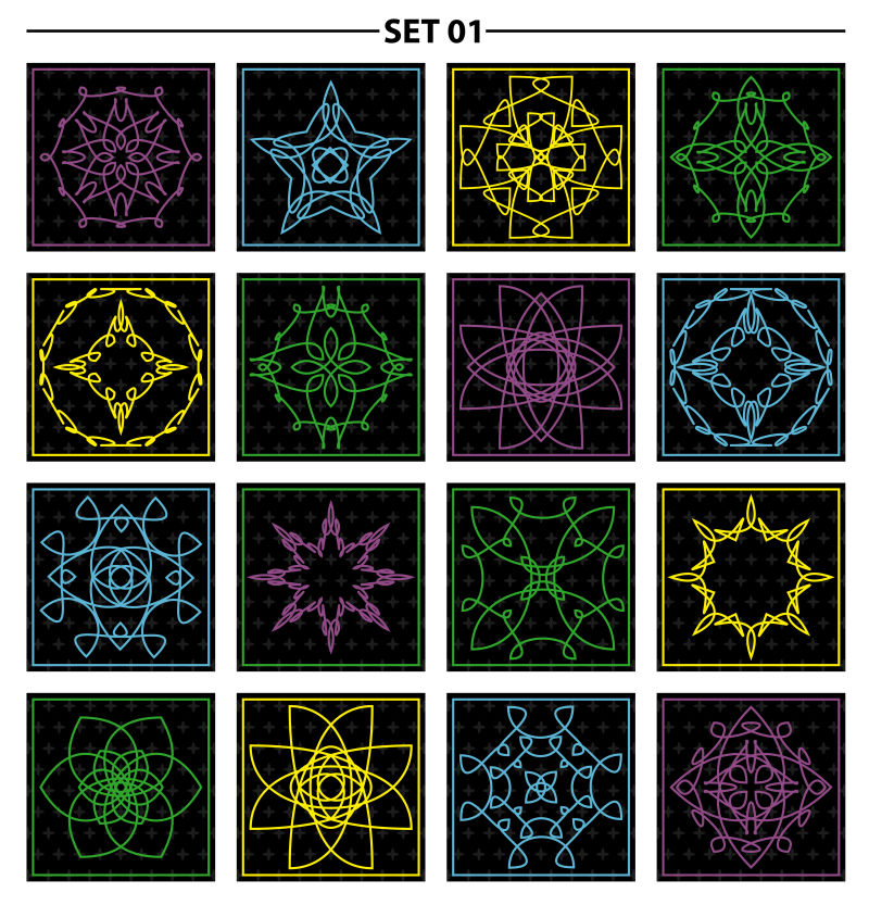 创意矢量彩色花卉元素的线条装饰图案设计