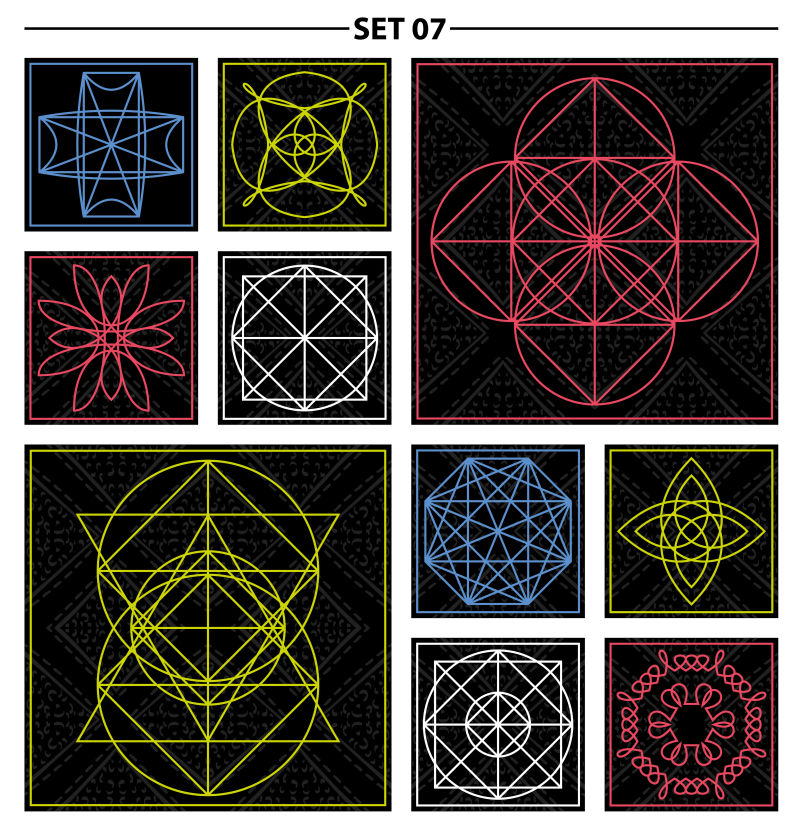 几何线性风格的矢量花卉图案设计