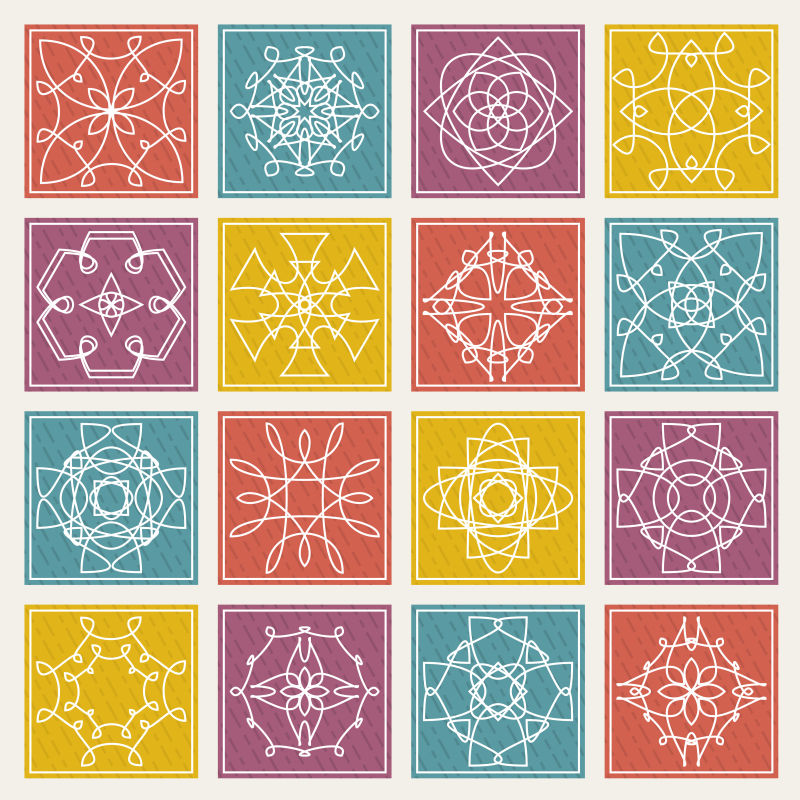 创意矢量彩色几何线性花卉图案设计