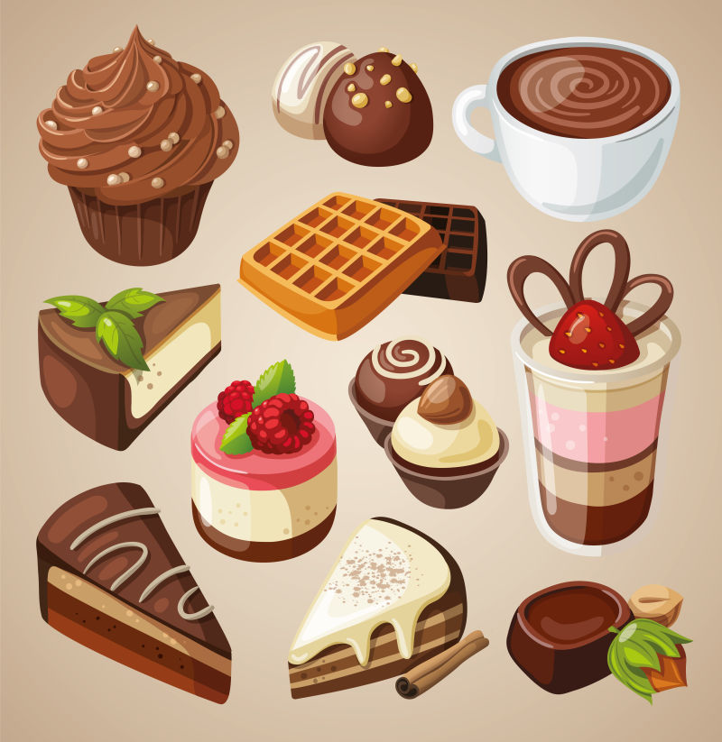 创意矢量各种甜点饮品设计元素插图