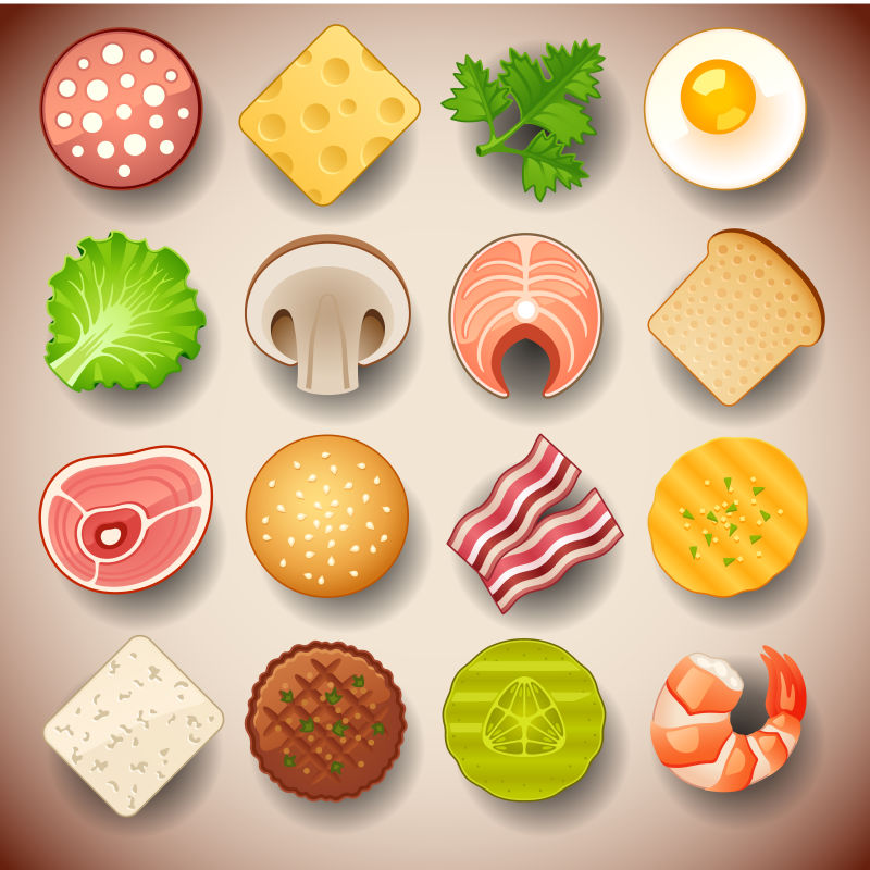 抽象矢量平面风格的食物材料设计