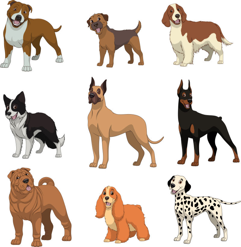 抽象矢量各种卡通狗设计元素插图