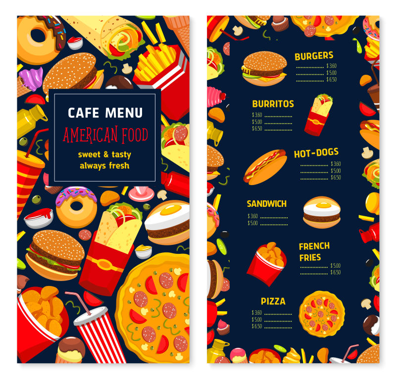 矢量的快餐食物菜单