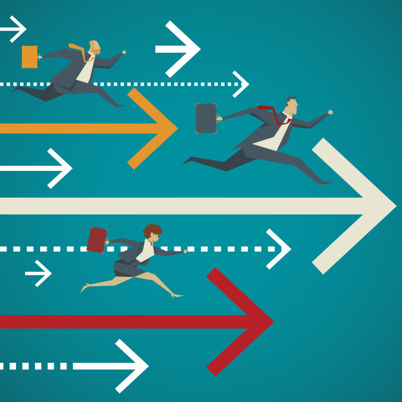 抽象矢量彩色疯狂奔跑的商人插图