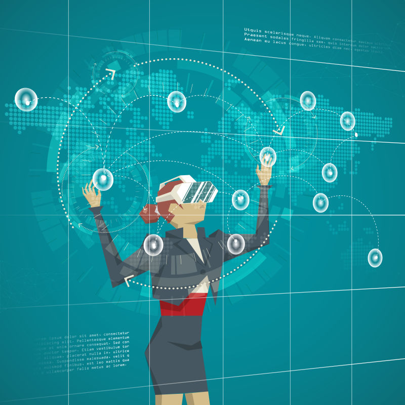 抽象矢量现代使用虚拟用具的人商业插图