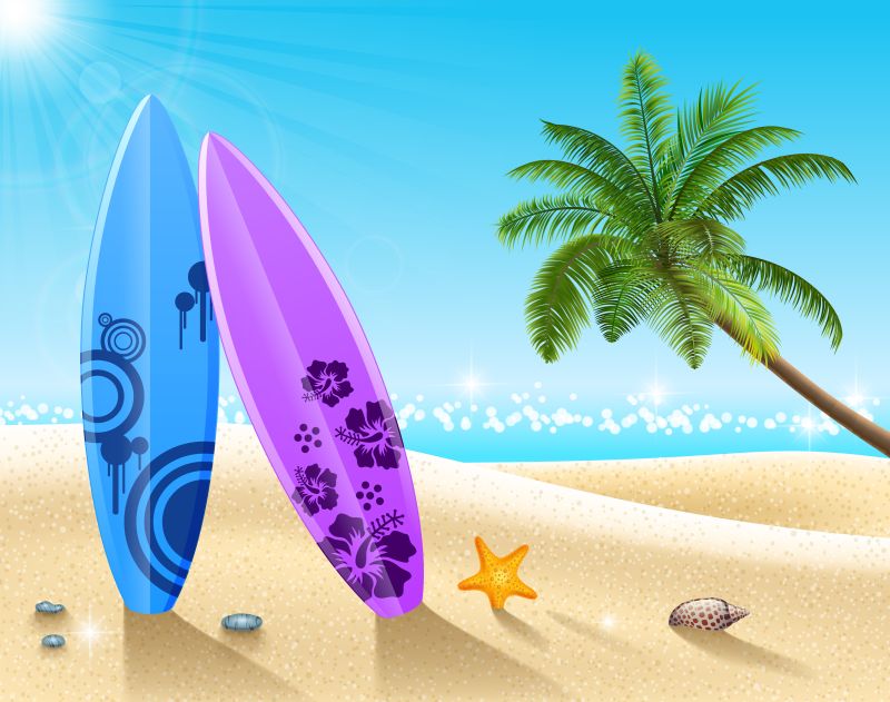矢量夏季海滩冲浪板设计