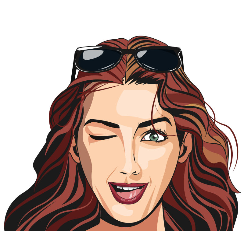 抽象矢量现代戴墨镜的漂亮女孩插图