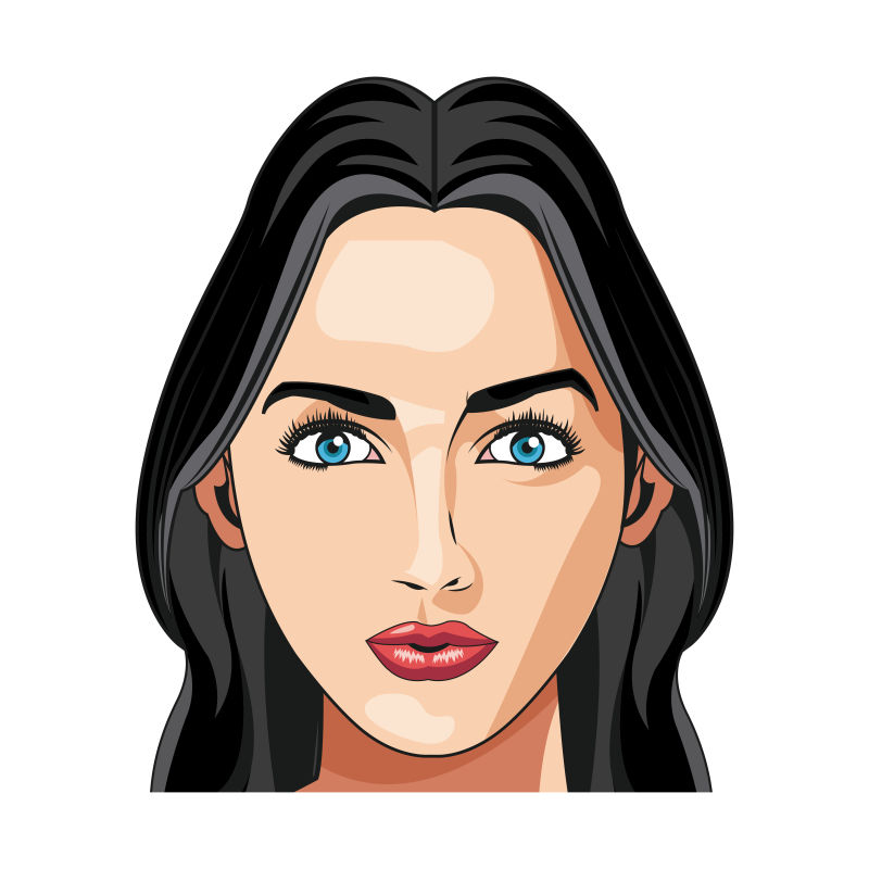 抽象矢量漂亮的黑色长发女人插图