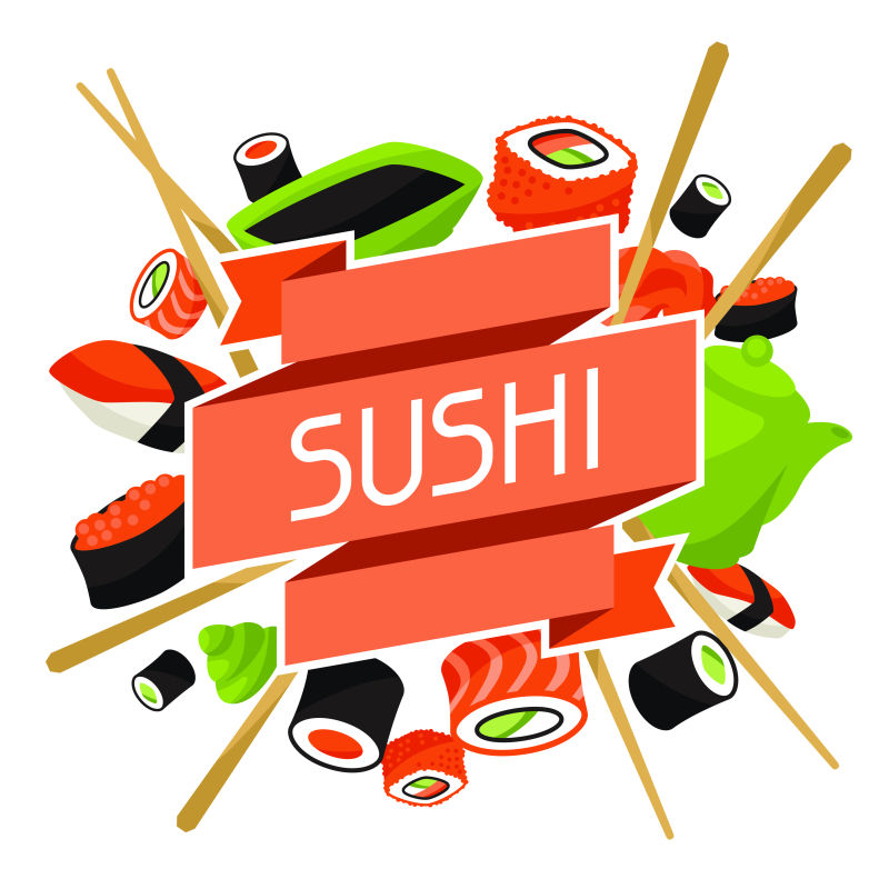 抽象矢量寿司主题设计插图