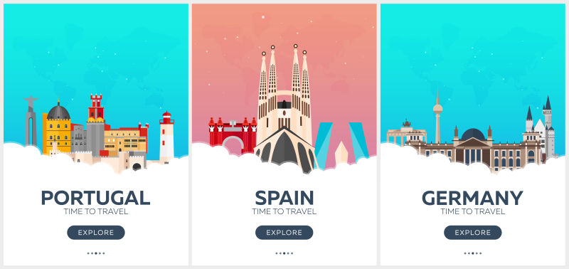 矢量葡萄牙西班牙德国旅行海报设计