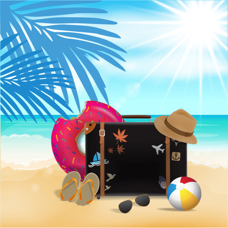 抽象矢量夏日行李箱元素背景