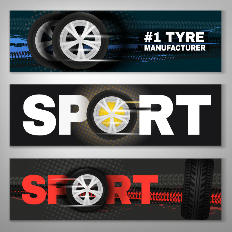 创意矢量轮胎元素的装饰横幅设计