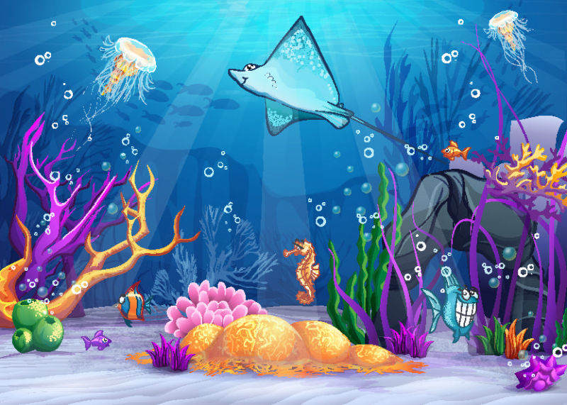 美丽的海底世界矢量平面插图