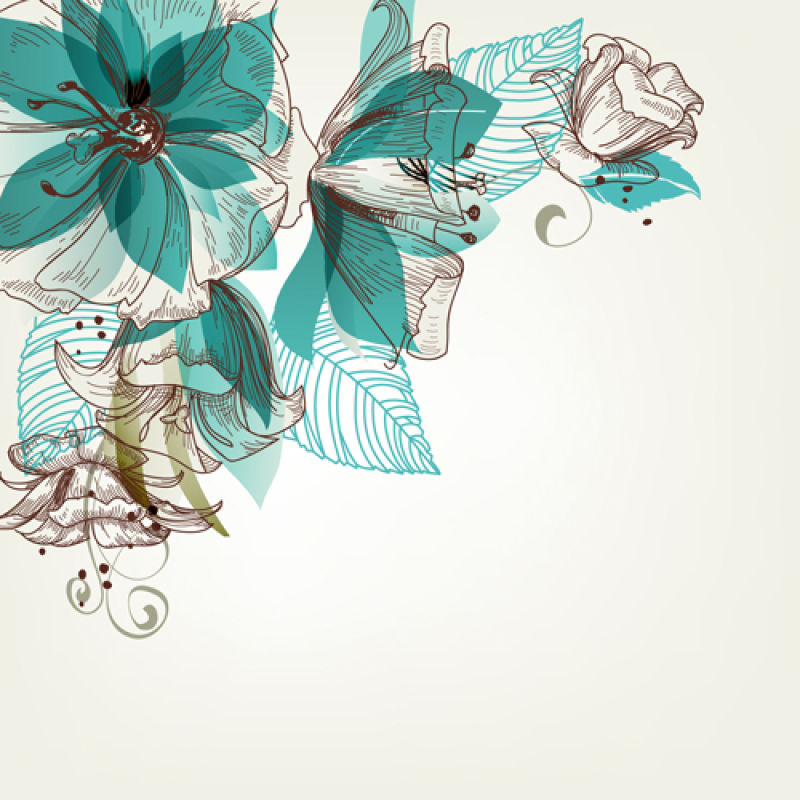 抽象矢量美丽手绘花卉元素的设计背景