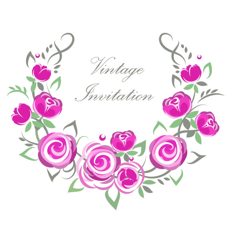 创意矢量粉色玫瑰装饰的平面卡片设计