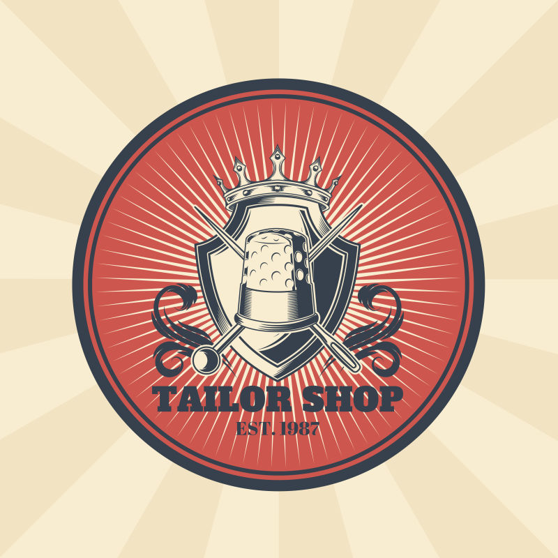 抽象矢量复古理发店主题的平面标签设计