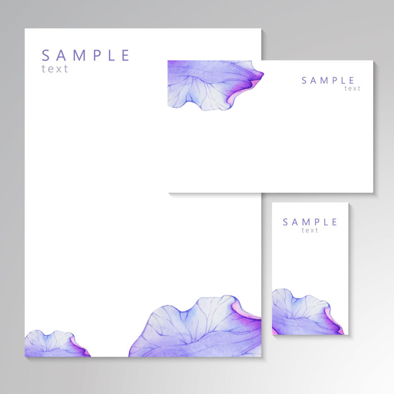 创意矢量水彩风格的紫色叶子元素卡片设计