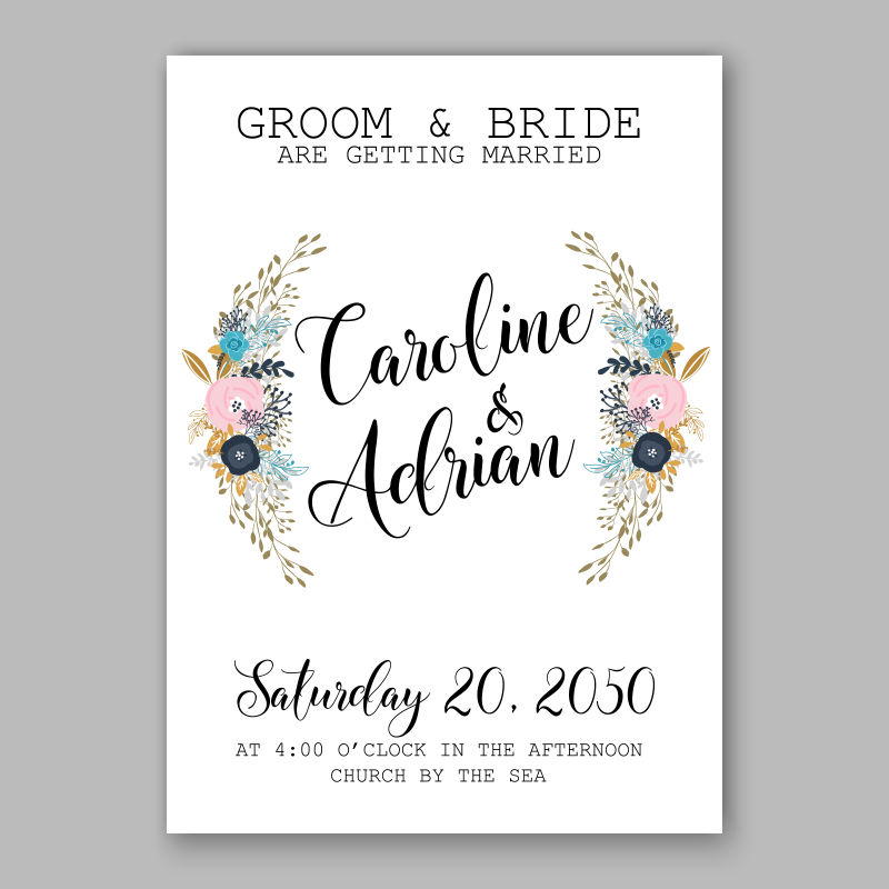 抽象矢量花卉元素装饰的请帖设计