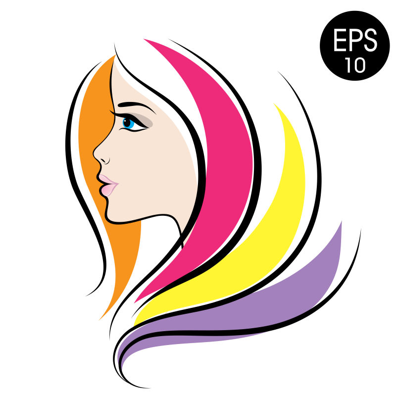矢量抽象时尚彩色头发的女性插图
