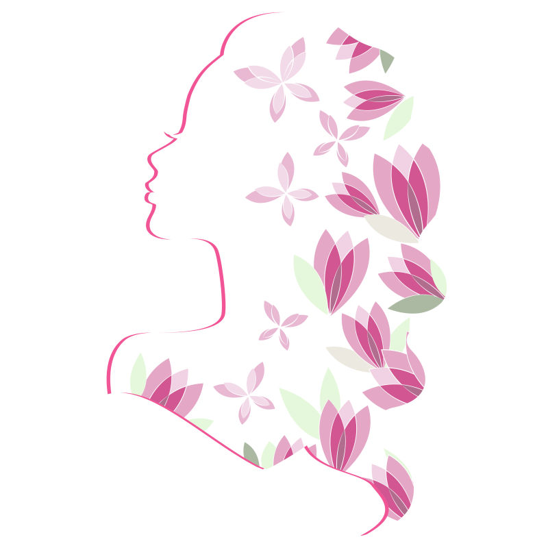 抽象矢量花朵装饰的美女轮廓插图