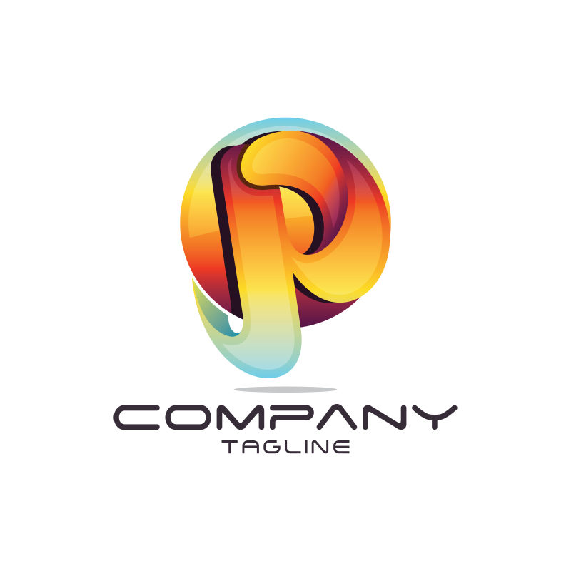 抽象矢量彩色字母p标志设计