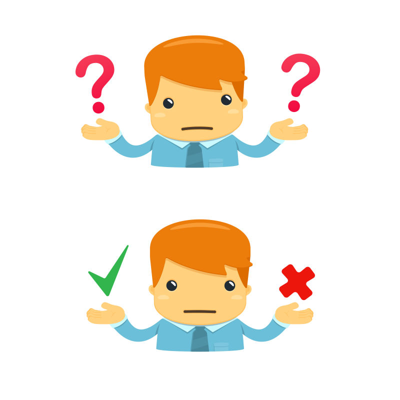 创意矢量充满疑问的员工卡通插图