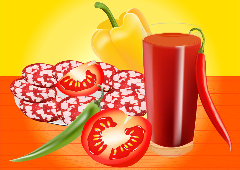 矢量番茄与香肠辣椒