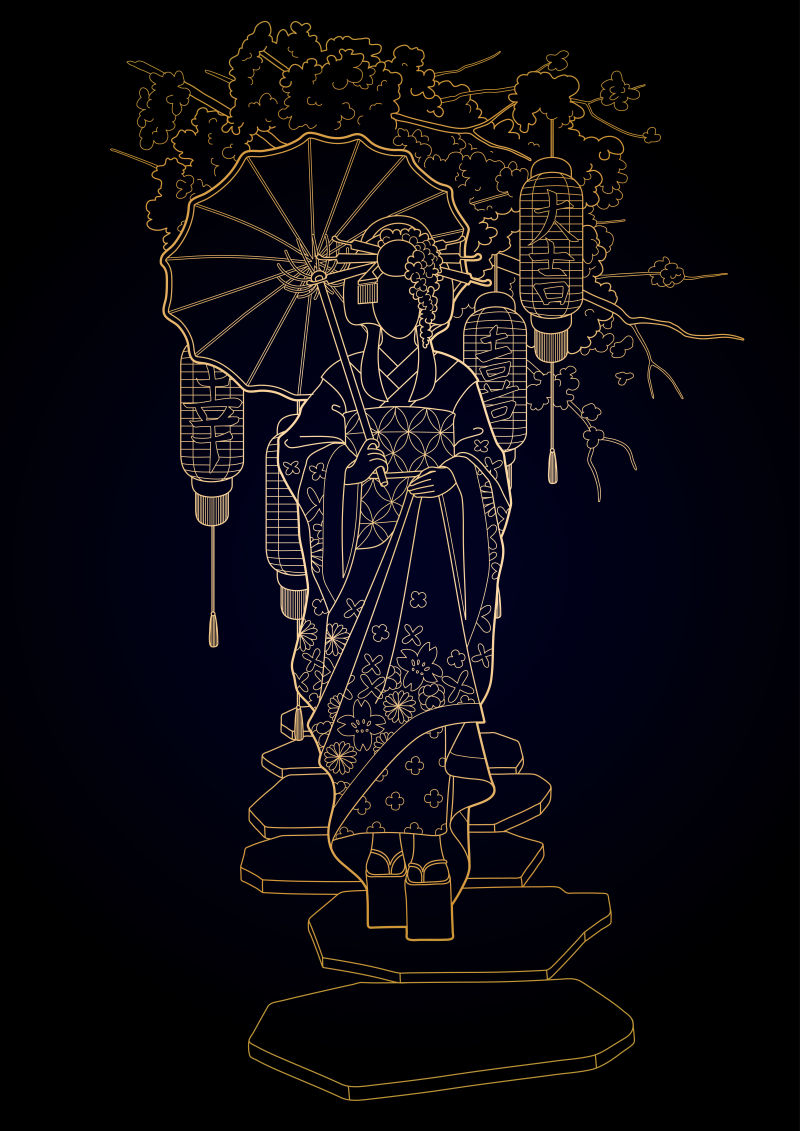 矢量日本艺妓插图