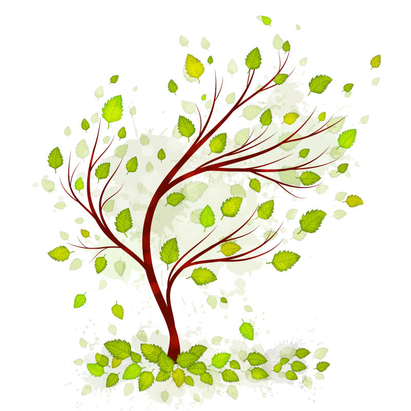 矢量抽象带叶飘扬的树木设计