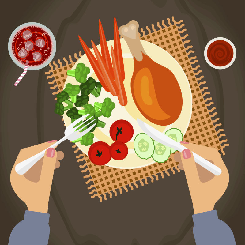 创意矢量美味的烤鸡腿和蔬菜设计