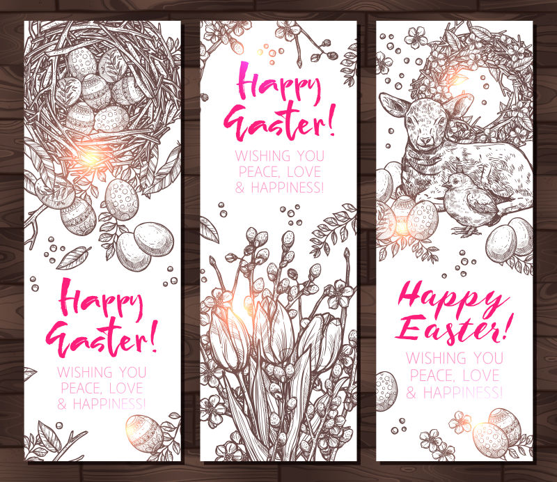 创意矢量现代商业复活节主题手绘横幅设计