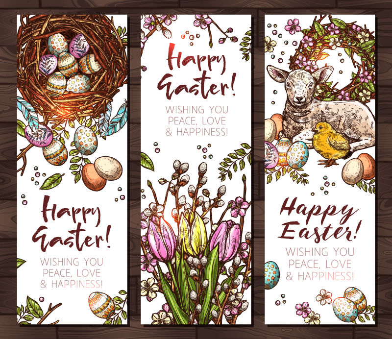创意矢量手绘复活节元素的竖横幅设计