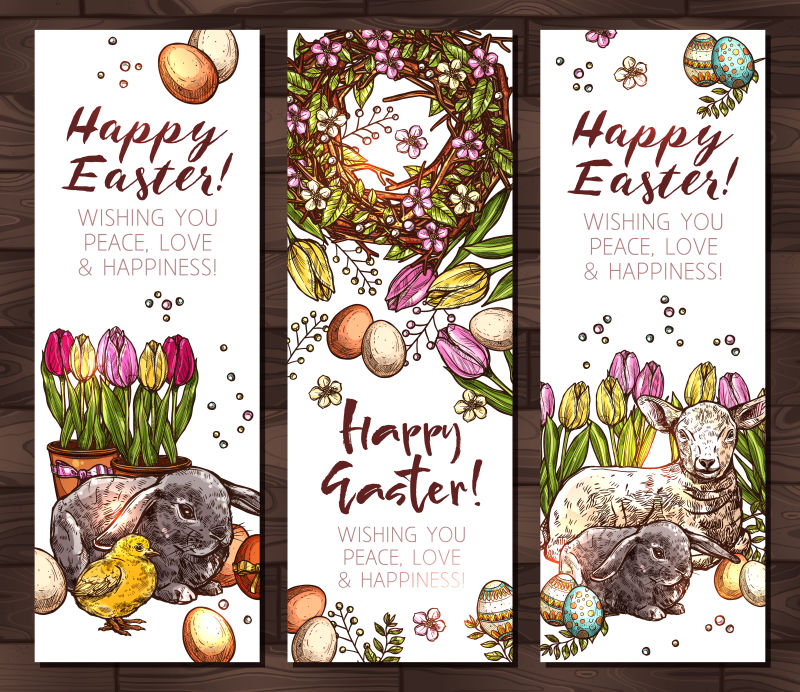 创意矢量现代手绘风格的复活节主题竖式横幅设计