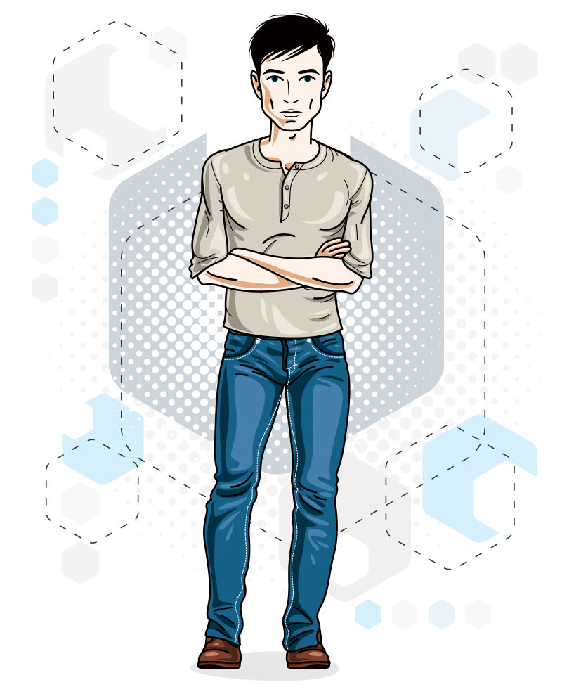 抽象矢量年轻男人手绘插图