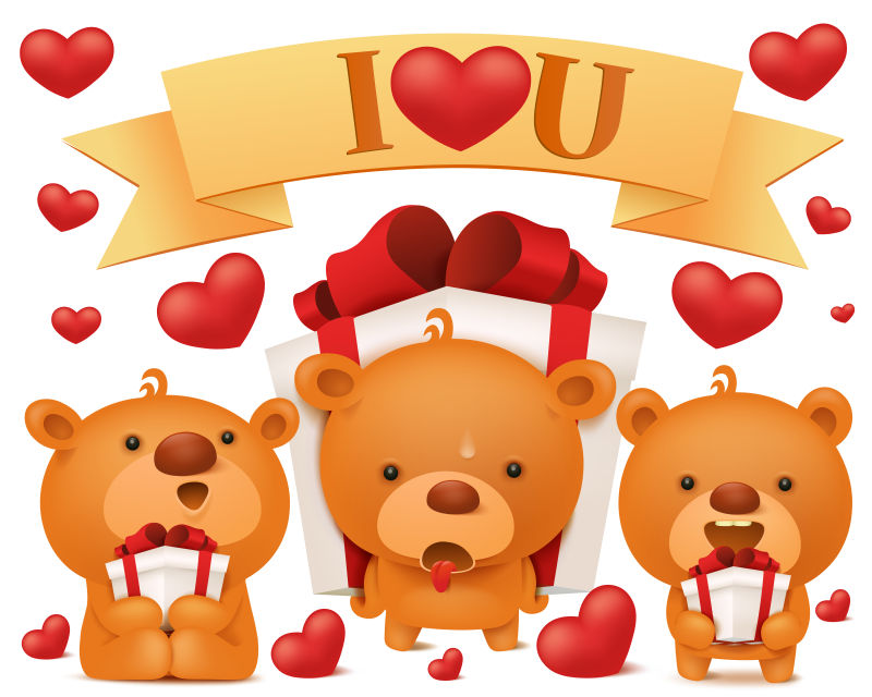 抽象矢量浪漫的可爱泰迪熊插图