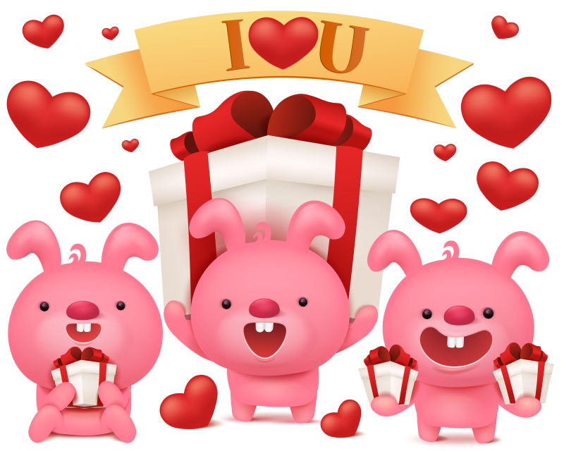 抽象矢量粉色兔子元素的生日邀请卡设计