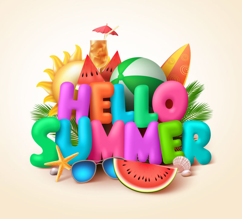 矢量彩色你好夏天设计