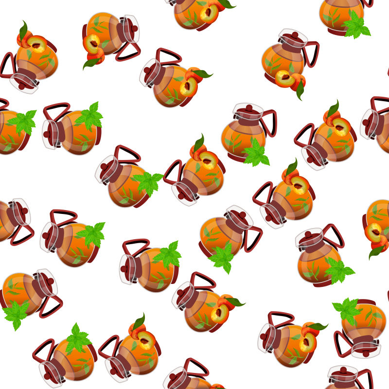 创意矢量手绘茶壶元素设计无缝背景