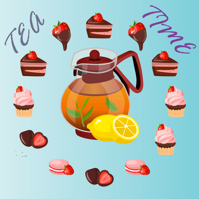 抽象矢量现代下午茶元素插图设计