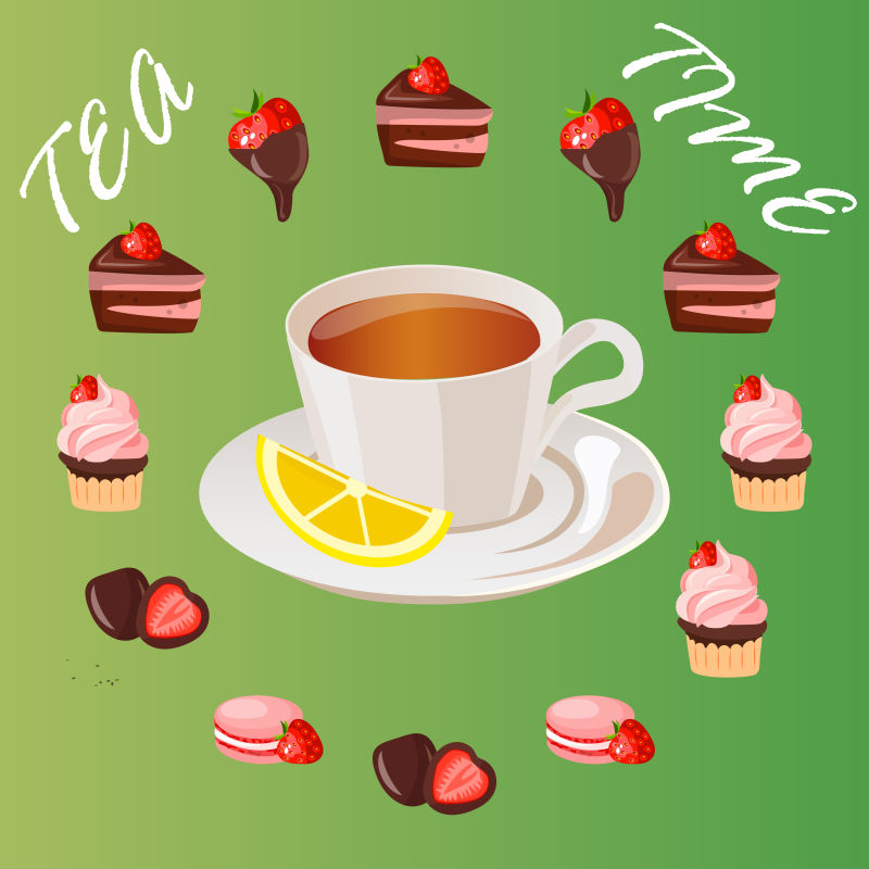 创意矢量下午茶元素平面装饰背景