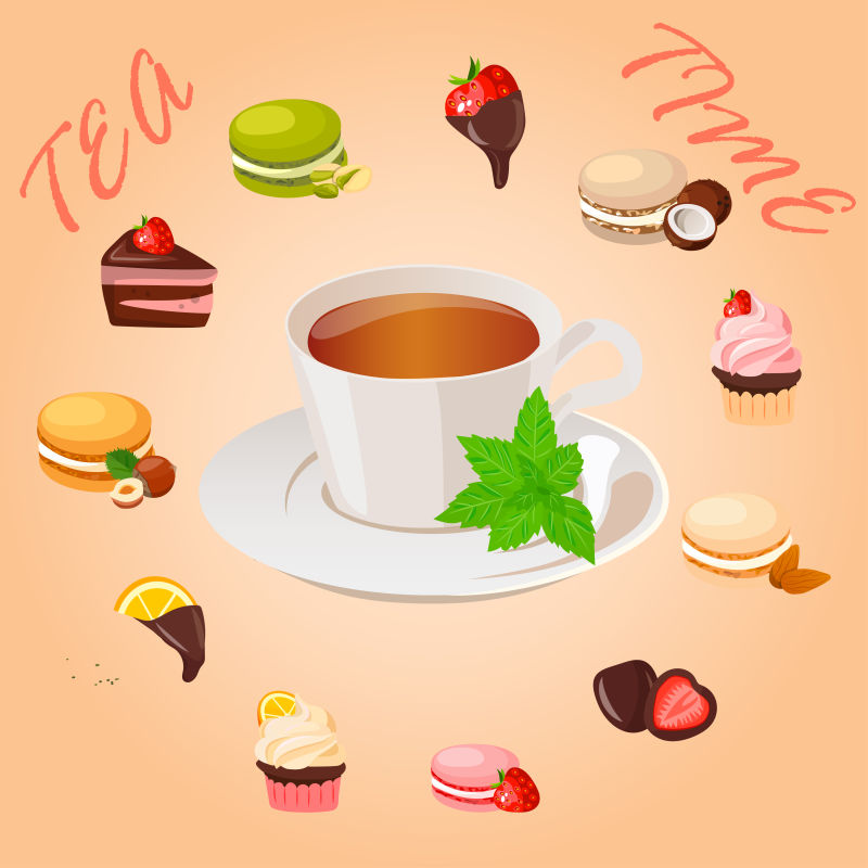 抽象矢量茶点元素的装饰平面插图