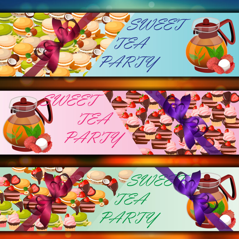 抽象矢量茶壶元素的平面横幅设计